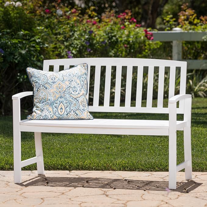 Christopher Knight Home Loja Outdoor Acacia Wood Bench, Pu White by ChristopherKnightHome