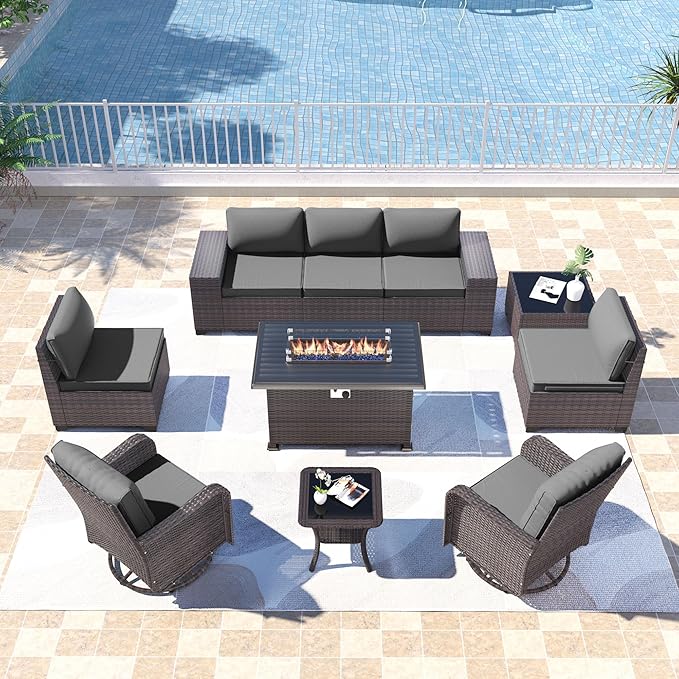 Kullavik 10 Pieces Outdoor Patio Furniture Set, PE Wicker Rattan Sectional Sofa by KULLAVIK