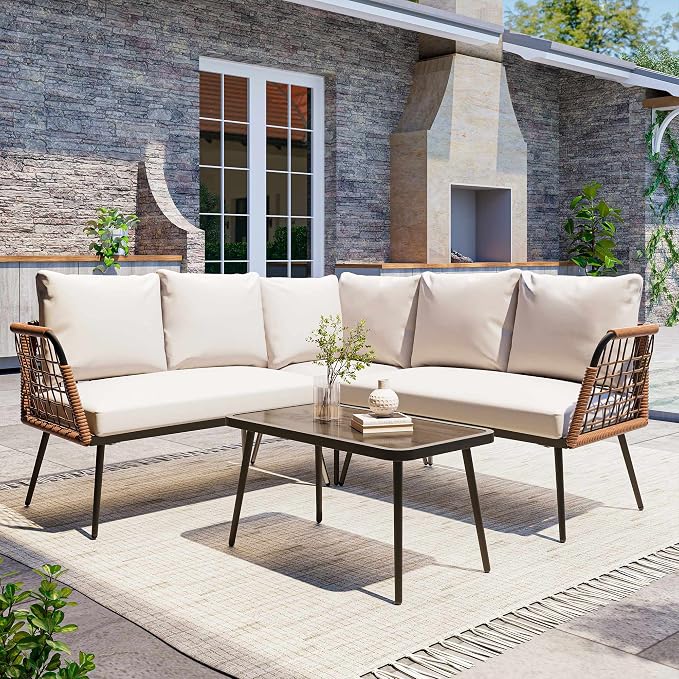 LAUSAINT HOME 6 Pieces L-Shaped Outdoor Furniture Set, Wicker Rattan Patio by LAUSAINTHOME