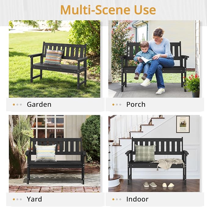 LUE BONA Outdoor Bench, 2-Person HDPS Garden Bench, Outdoor Benches Weatherproof - Image 5