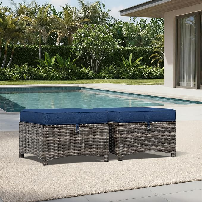 Joyside Outdoor Ottoman Set of 2, Patio Large Ottoman Foot Rest - Image 2