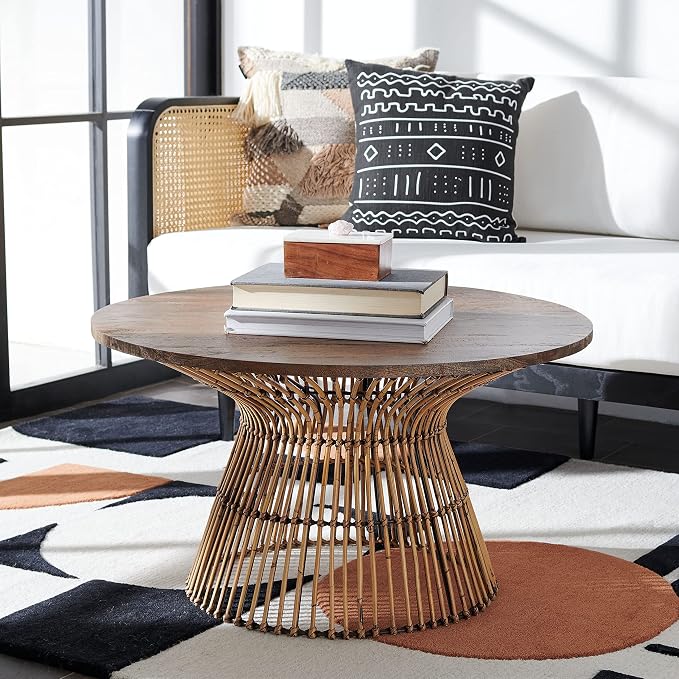 Safavieh Home Collection Whent Coastal Honey Brown Wash and Black Round Coffee - Image 2