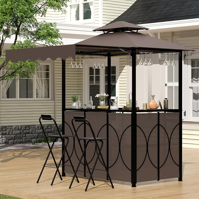 Outdoor Grill Gazebo with Patio Bar Set, Double-Tier BBQ Shelter with Side by UTOASIS