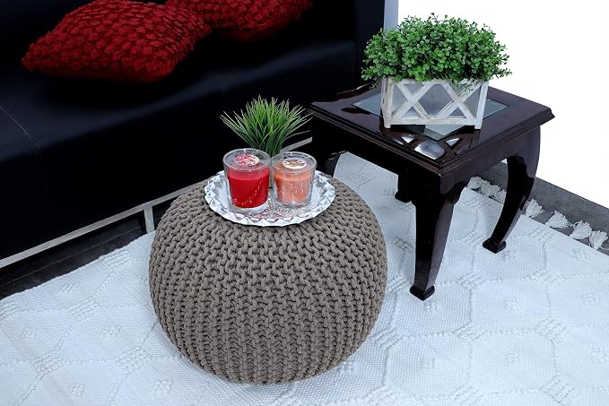 FRELISH DECOR Round Pouf Ottoman Hand Knitted 100% Cotton Pouf - Image 6