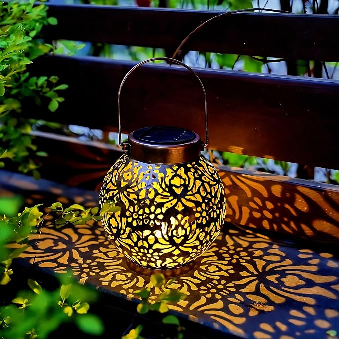 2 Pack Outdoor Solar Hanging Lantern Lights Metal LED Decorative Lamp - Image 4