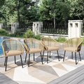 PHI VILLA Patio Wicker Chairs Set of 4, Outdoor Modern Brown Rope Rattan Chairs by PHIVILLAThepioneerofcomfortablehouseholdsupplies