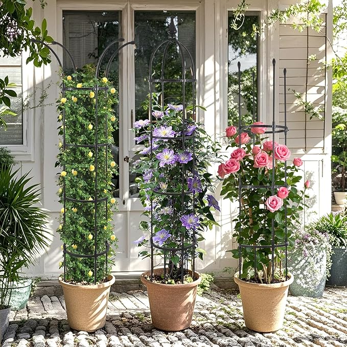 Garden Obelisk Trellis for Climbing Plants Outdoor, 6.6ft Tall Rustproof Coated - Image 5