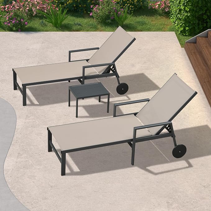 PURPLE LEAF 3 Pieces Outdoor Chaise Lounge Aluminum Patio Lounge Chair - Image 8