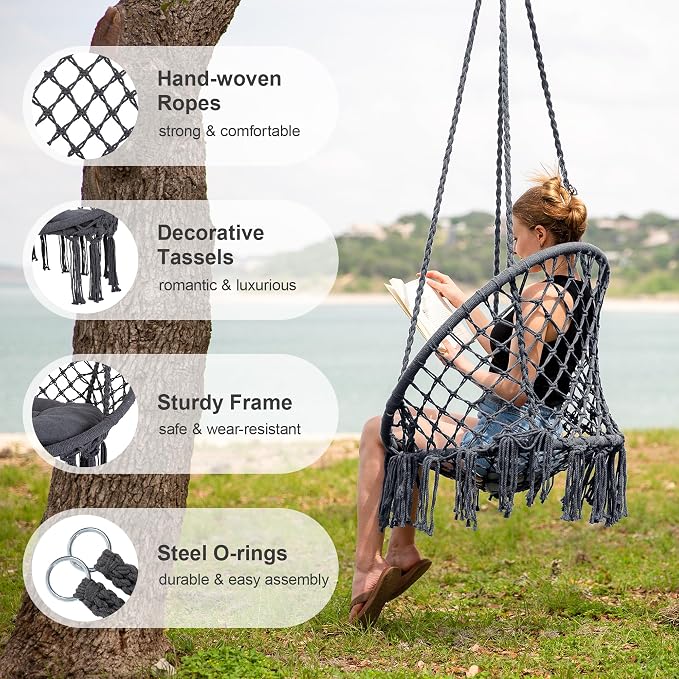 SUNCREAT Hammock Chair Hanging Macrame Swing - Image 4