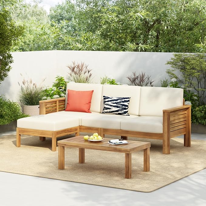 Merax 3 Piece Acacia Wood Patio Furniture Set, Outdoor Sectional Sofa Set by Merax