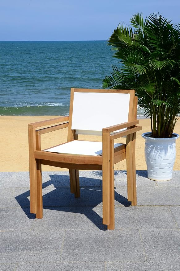 Safavieh Outdoor Collection Chante Teak 35.4" Round Table 5 Piece Dining Set - Image 9