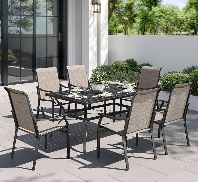 PHI VILLA Outdoor Dining Set for 6, Patio Chairs withTextilene Fabric and Metal by PHIVILLAThepioneerofcomfortablehouseholdsupplies