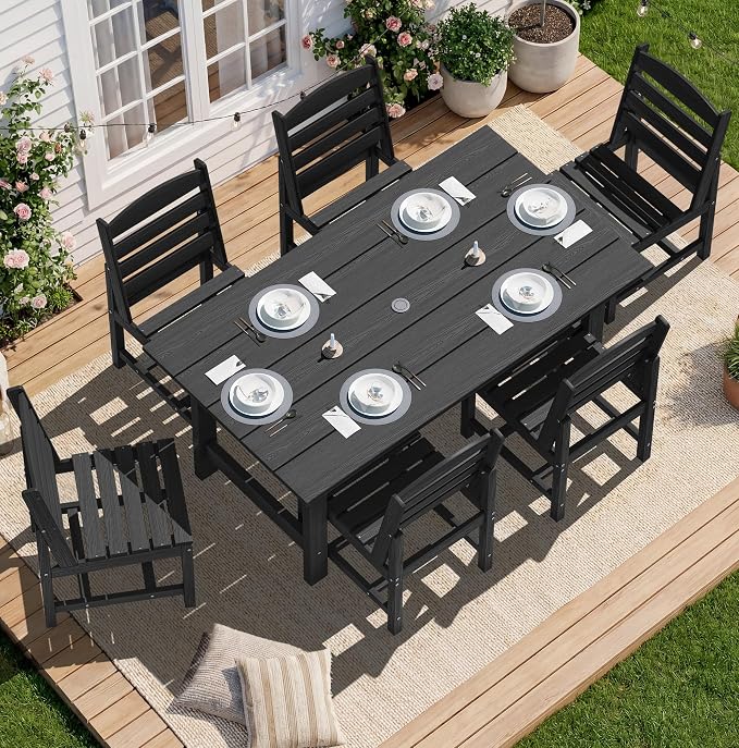 SERWALL Patio Dining Sets for 6 Person, HDPE Dining Set by SERWALL