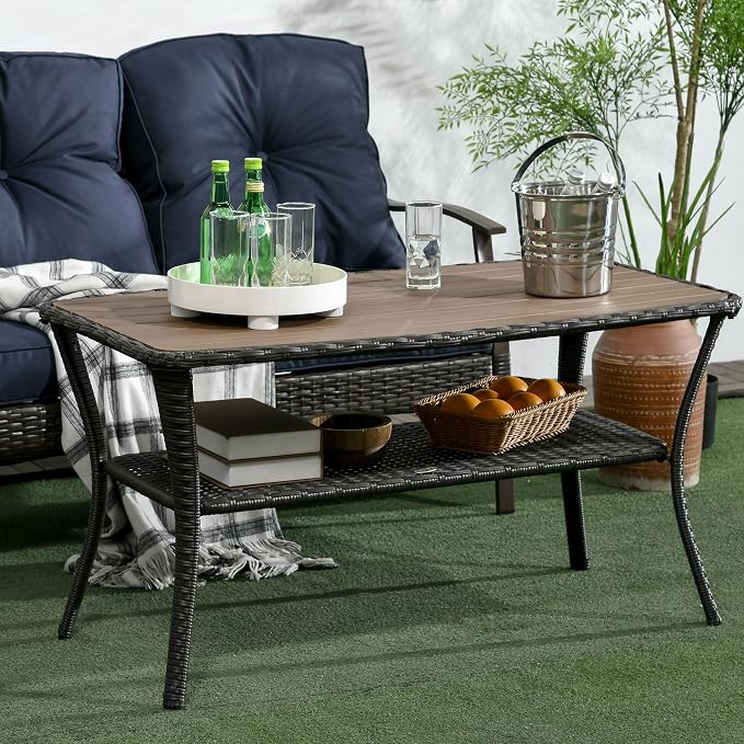 Outsunny PE Rattan Outdoor Coffee Table - Image 2