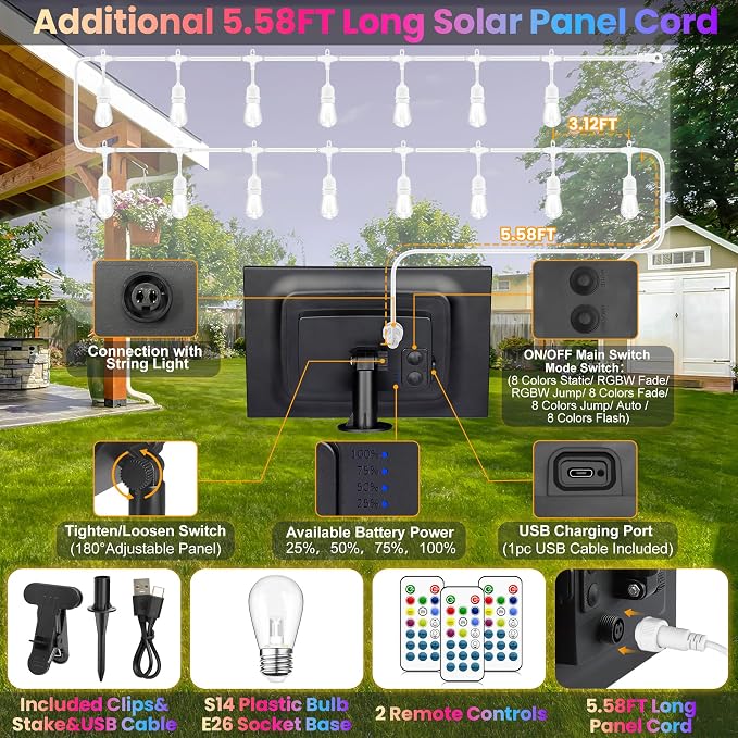 100FT RGB Solar Outdoor String Lights - Image 5