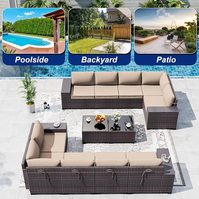 Outdoor Patio Furniture Set, 12 Pieces Outdoor Sectional Furniture High - Image 9