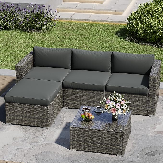 5 Piece Outdoor Patio Sectional Furniture Set, Weather Resistant Rattan Outside - Image 8