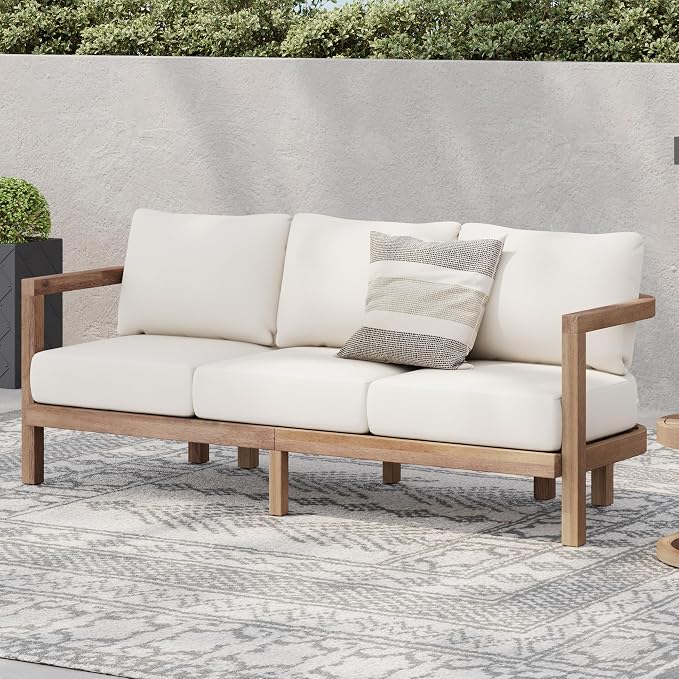 Christopher Knight Home Havets 74.75"W Outdoor 3 Seater Sofa, Acacia Wood Bench - Image 6