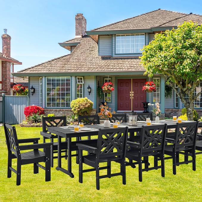 HDPE Dining Table Set for 10, 12-Piece Outdoor Table and Chairs Include 10 - Image 6