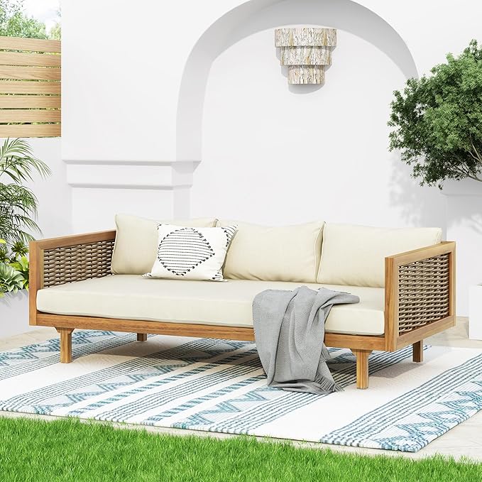 Merax 67.5" Outdoor Patio Daybed 3 Seater Sofa Bed, Acacia Wood Frame by Merax