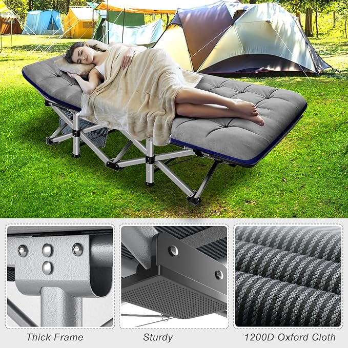 ABORON Camping Cot for Adult 28" Extra Wide, 2PK Heavy-Duty 1200D Oxford Cot - Image 2