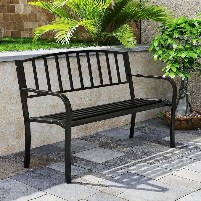 Tangkula Metal Outdoor Park Bench, 50 Inches Patio Garden Bench - Image 4