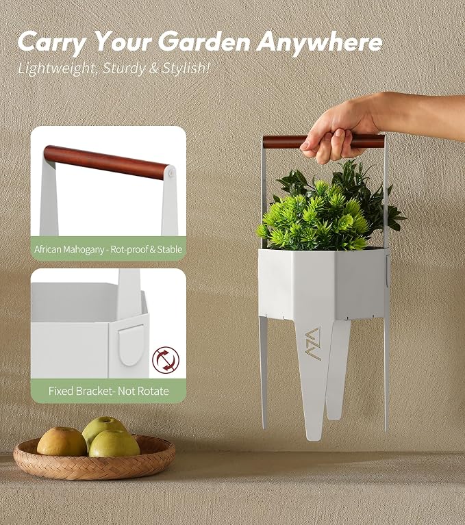 Planter with Stand, Metal 2 in 1 Portable Planter with Grow Bags & Handle - Image 3