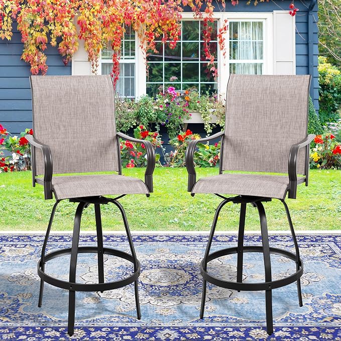 Vongrasig 2 Piece Patio Swivel Bar Chairs, All Weather Metal Textile High - Image 9