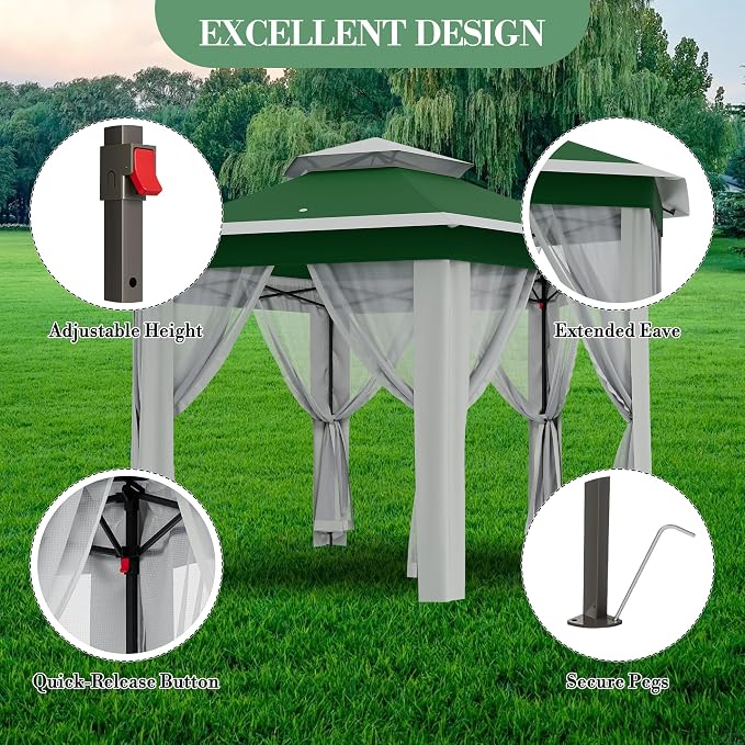 GAOMON Heavy Duty 13x13ft 6-Sided Tent – Double Vented Roof, Mesh Windows - Image 7