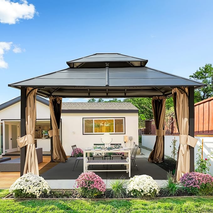 MELLCOM 12 x 14 FT Iron Hardtop Gazebo, Double Roof Design - Image 7