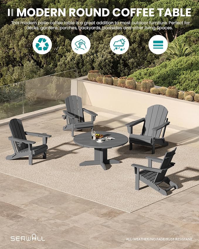 SERWALL 36'' Round Outdoor Coffee Table - Image 4