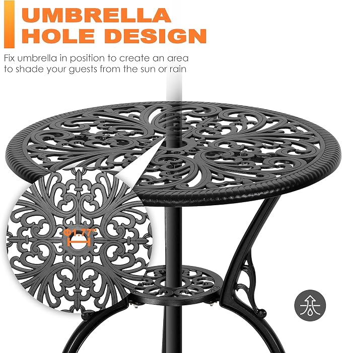 NUU GARDEN 3 Piece Outdoor Bistro Table Set, All Weather Cast Aluminum Patio - Image 7