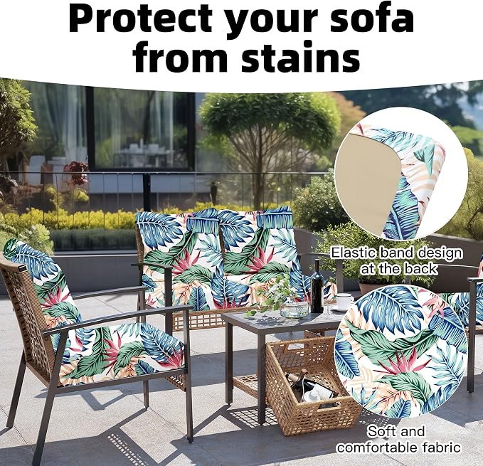 8Pcs Outdoor Cushion Covers, Patio Cushion Covers, Stretch Elastic Slipcovers - Image 4