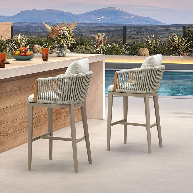 PURPLE LEAF Outdoor Bar Height Stools Set of 2, Modern Patio Bar Stool - Image 2