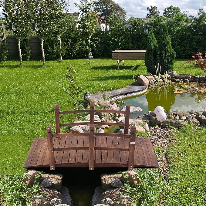 VINGLI 5 ft Garden Bridge, Classic Wooden Arch - Image 2