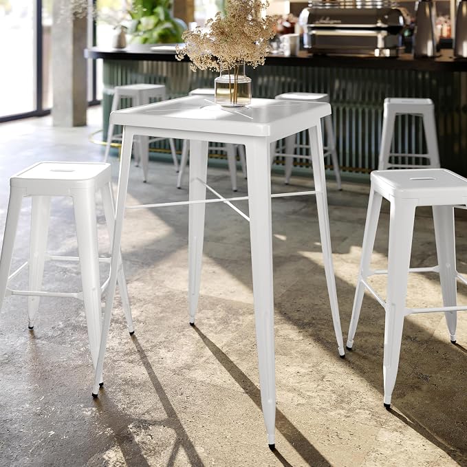 Pemberly Row 28" Square Metal Bar Table, Galvanized Steel, Indoor/Outdoor Use - Image 2