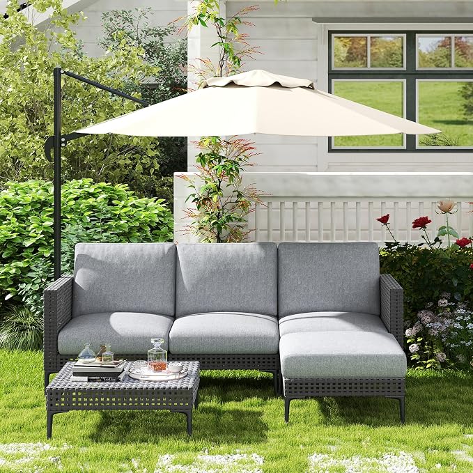 5 Pieces Outdoor Patio Conversation Set – Rattan L-Shaped Corner Sofa - Image 2