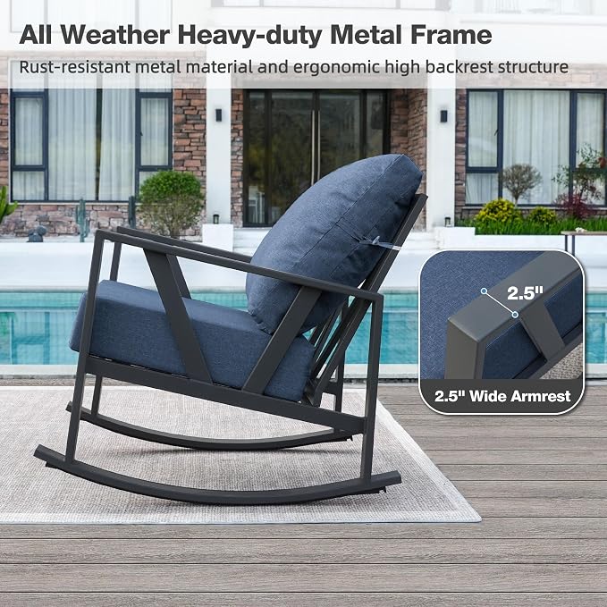 Outdoor Patio Rocking Chairs Set of 2, 3 Pieces Patio Porch Furniture Set - Image 3