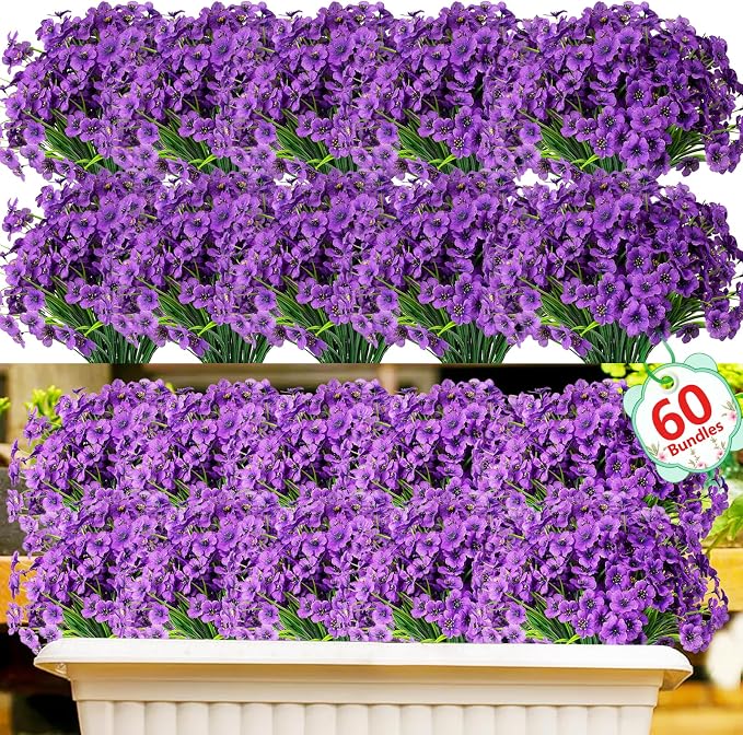 60 Pack Artificial Flowers for Outdoor Indoor Fake Plants, Faux Silk Flowers by Powbrace