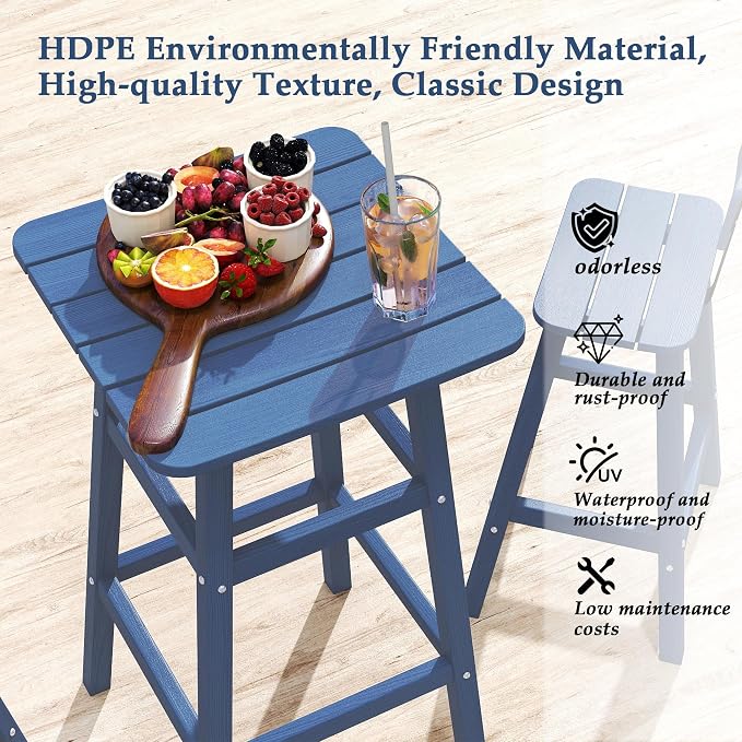 3-Piece Outdoor Counter Height Bar Table Set, HDPE Weather Resistant - Image 4