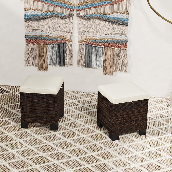 Outsunny 2 Pieces Outdoor Patio Ottomans, All Weather Wicker Outdoor Footstools - Image 9