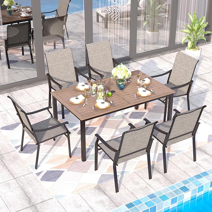 Sophia & William Patio Dining Set 7 Pieces, 6 Quick Dry Textilene Chairs and by SophiaWilliam