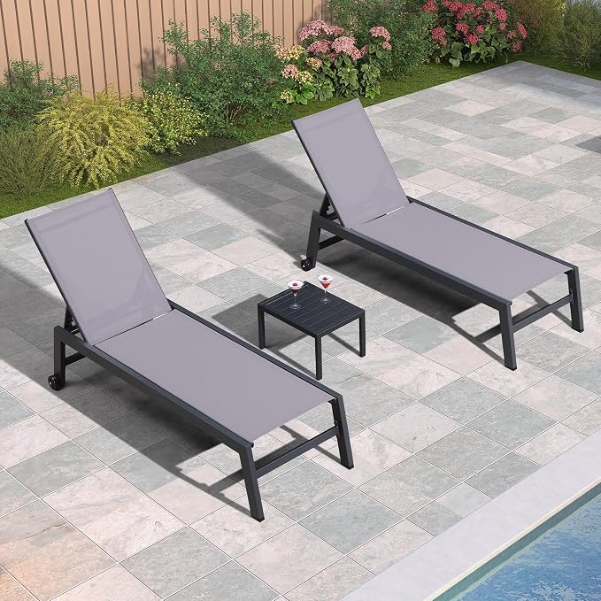 PURPLE LEAF Patio Chaise Lounge Set 2 Pieces Textilene Pool Lounge Chairs by PURPLELEAF