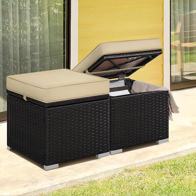 Yaheetech Wicker Ottomans, Outdoor/Indoor Footstools, Additional Seating - Image 9