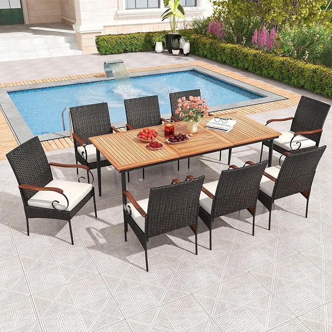 Tangkula 9-Piece Patio Dining Set, 1.9" Umbrella Hole, Scrollwork Arms - Image 2