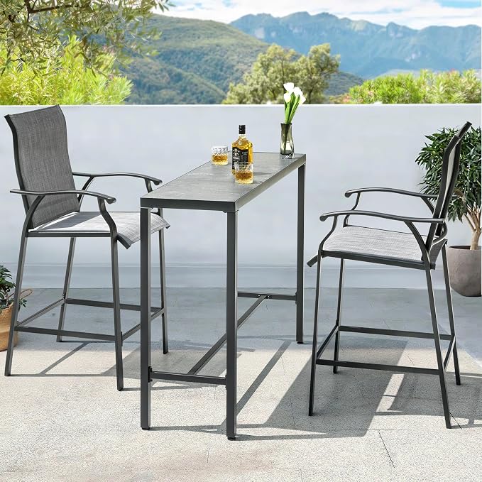 NUU GARDEN 3 Piece Patio Bar Set, 2 Textilene High Bar Stools and 1 Patio Bar - Image 3