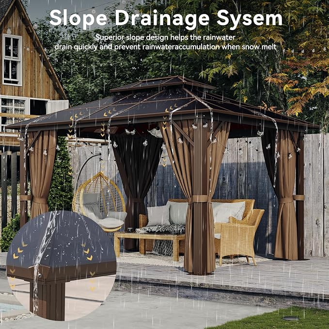 Aoxun 10'x12' Hardtop Gazebo, Aluminum Frame Permanent Pavilion - Image 3