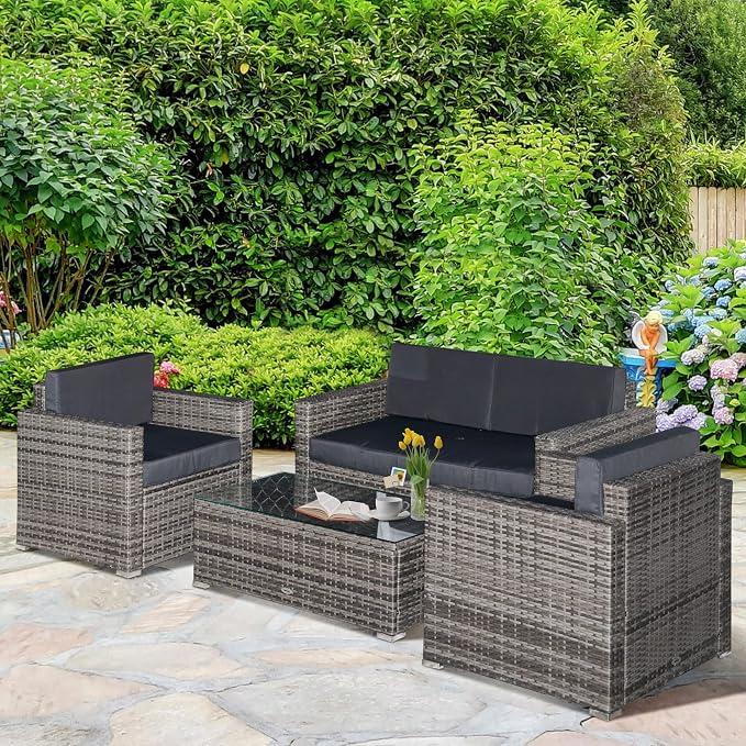 Outsunny 4 Piece Wicker Patio Furniture Set - Image 2