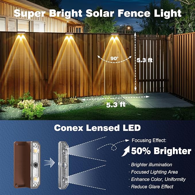 Peasur Solar Fence Lights Outdoor, 8 Pack Step Light Solar Powered, Waterproof - Image 2
