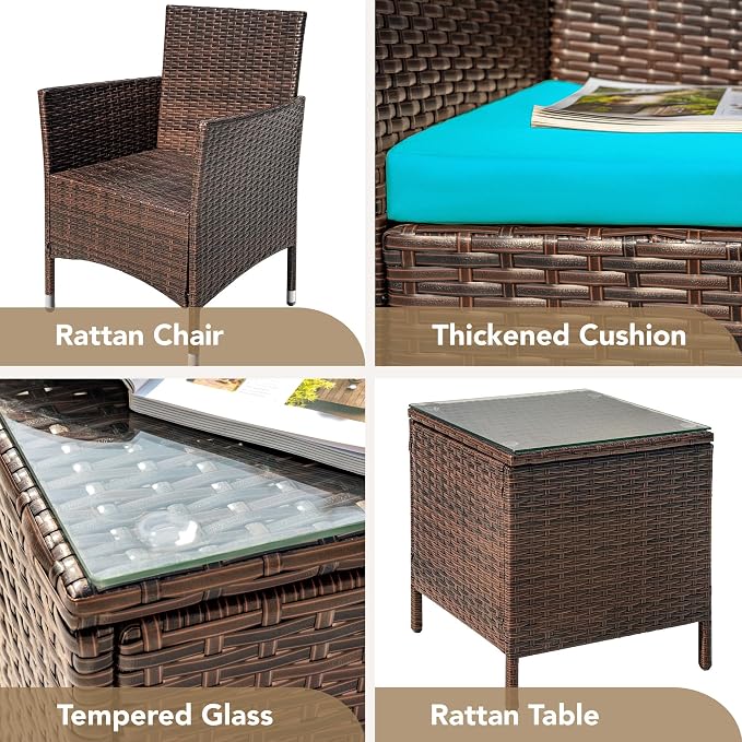 Devoko Patio Porch Furniture Sets 3 Pieces PE Rattan Wicker Chairs - Image 7